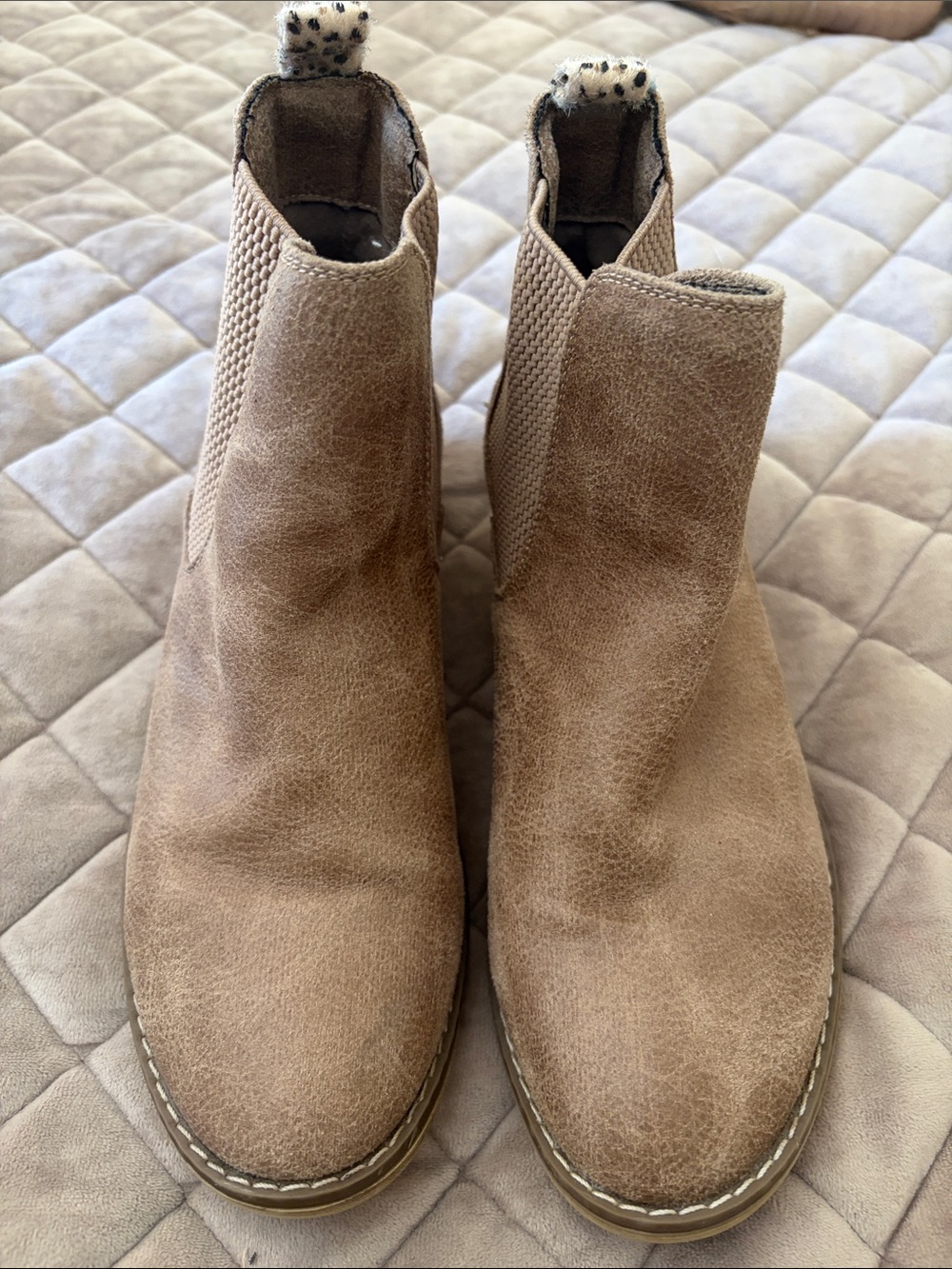 Women’s Tan Suede Chelsea Ankle Boots, Size 8